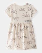 Toddler Girl Bow Print Short-Sleeve Knit Dress - Ivory, image 2 of 4 slides