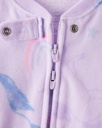 Baby Girl Unicorn Print Loose Fit Long-Sleeve 2-Way Zip 1-Piece Pajamas - Purple, 