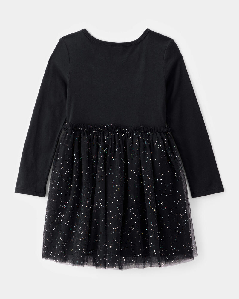Toddler Halloween Skeleton Glitter Tulle Dress - Black, image 2 of 4 slides