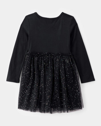 Toddler Halloween Skeleton Glitter Tulle Dress - Black, 
