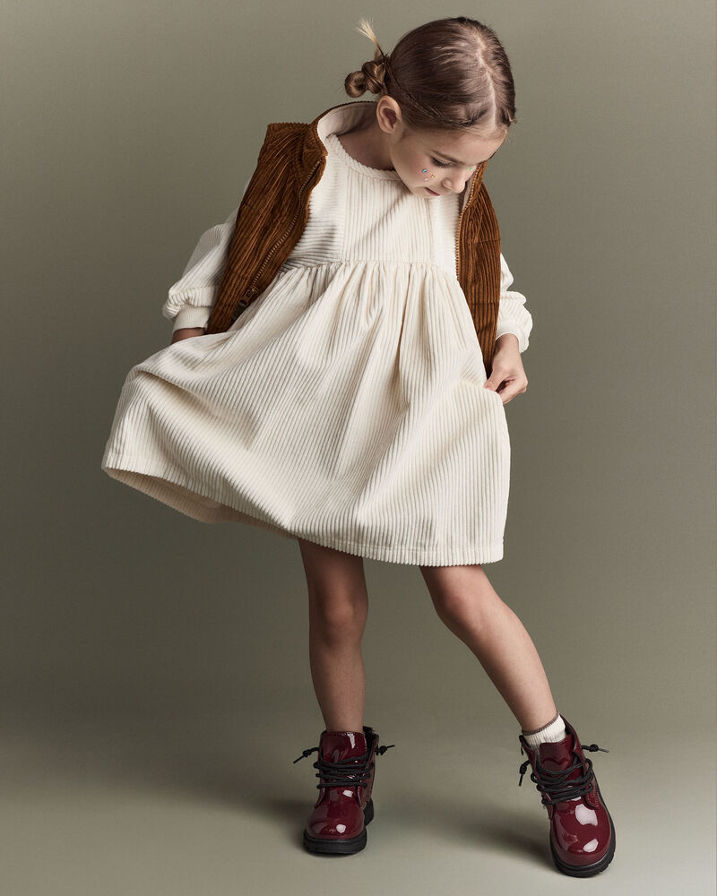 Toddler Girl Long-Sleeve Corduroy Dress - Cream, image 5 of 7 slides