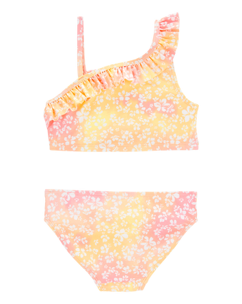 Kid 2-Piece Ruffle Floral Tie-Dye Swim Set - Pink/Yellow, 