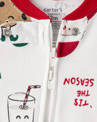 Toddler Beige Santa Milk & Cookies 100% Cotton Long-Sleeve Snug Fit 1-Piece Pajamas - White, image 2 of 4 slides