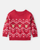 Toddler Boy Christmas Reindeer Fair Isle Cotton Long-Sleeve Sweater - Red, image 1 of 4 slides