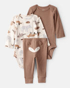 Baby Boy 3-Piece Fox Print Long-Sleeve Bodysuits & Pant Set - White/Brown, image 1 of 5 slides