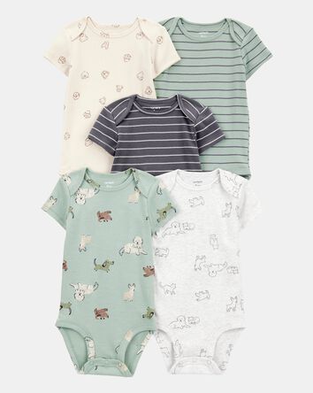Baby Boy 5-Pack Dog Short-Sleeve Cotton Bodysuits, 