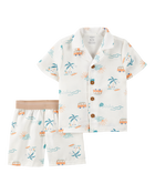 Toddler Boy Tropical Print Loose Fit 2-Piece Pajamas - White, image 1 of 3 slides
