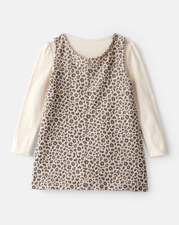 Toddler Girl 2-Piece Leopard Print Cotton Long-Sleeve Dress Set - Brown, 