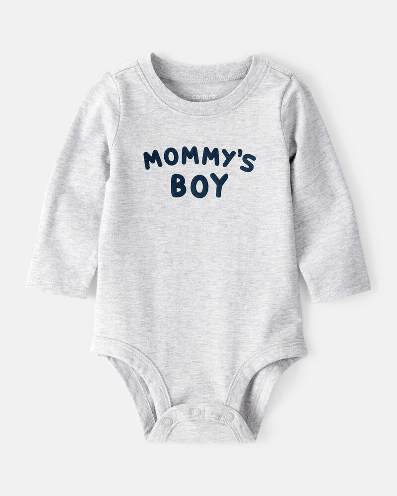 Baby Boy "Mommy's Boy" Long-Sleeve Graphic Bodysuit - Grey, image 1 of 3 slides