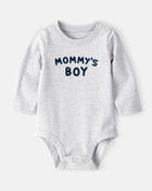 Baby Boy "Mommy's Boy" Long-Sleeve Graphic Bodysuit - Grey, image 1 of 3 slides