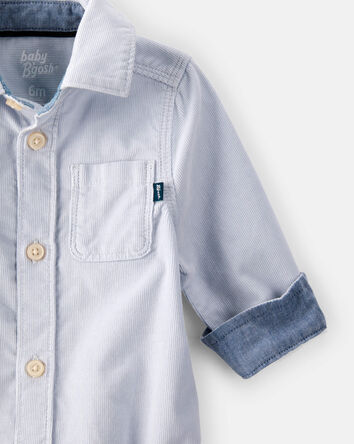 Baby Boy Corduroy Long-Sleeve Button-Down Bodysuit - Blue, 