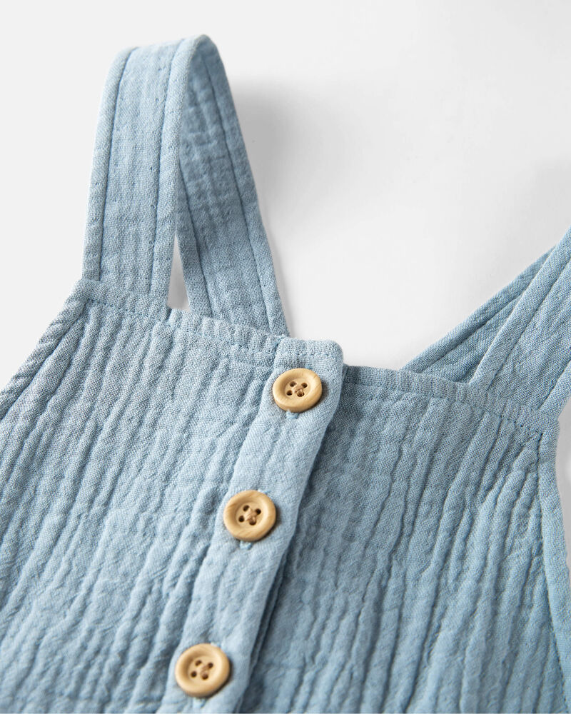 Toddler Organic Cotton Gauze Overalls - Blue, image 3 of 6 slides