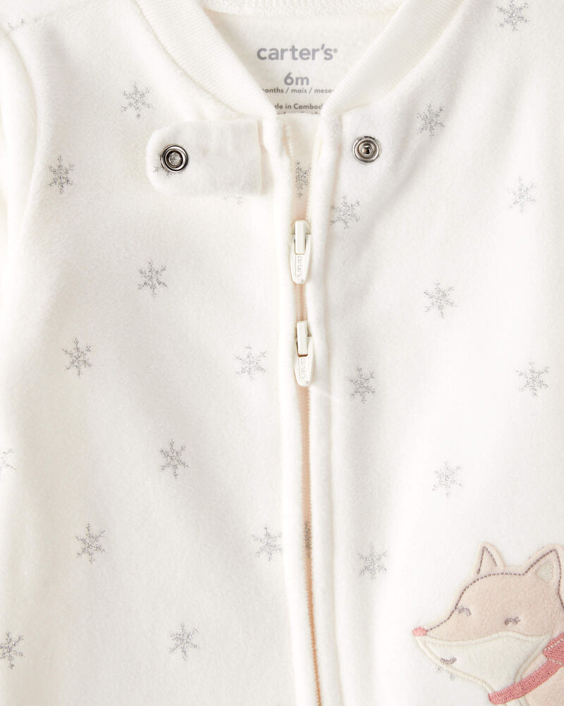 Baby Girl Fox Sparkle Print Loose Fit Long-Sleeve Sleep & Play Pajamas - White, image 2 of 5 slides