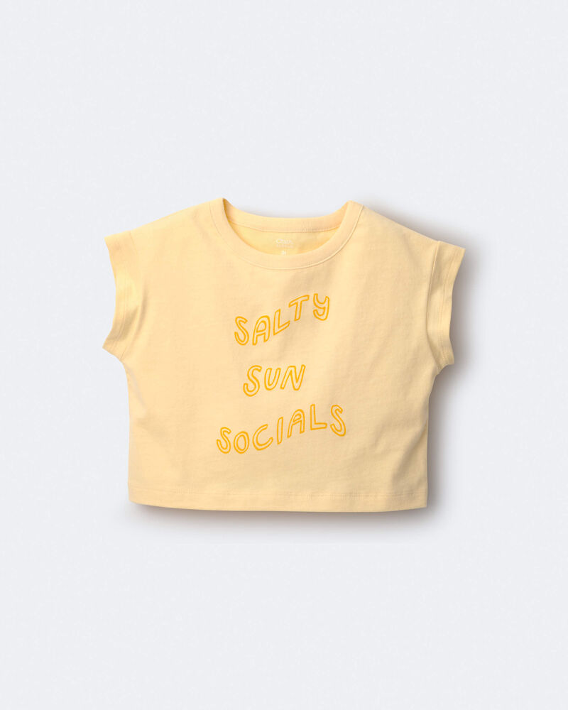 Toddler Girl 'Salty Sun Socials' Boxy Tee - Yellow, image 2 of 5 slides