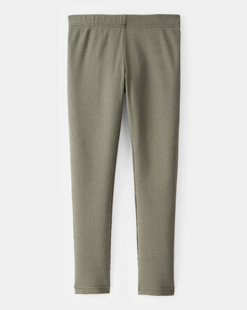 Girls Solid Cotton Ribbed Stretch Leggings - Green, 