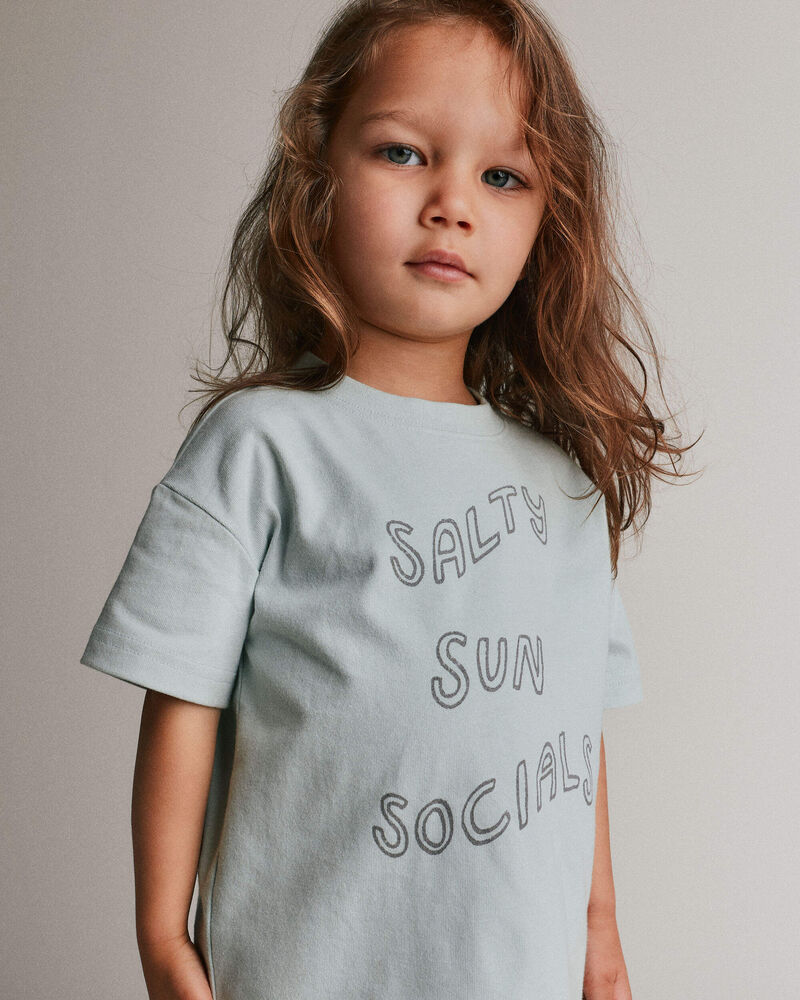 Toddler 'Salty Sun Socials' Premium Relaxed Graphic Tee - Light Blue, image 1 of 6 slides