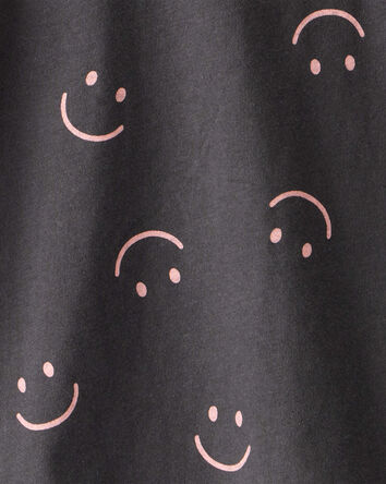 Girls Smiley Face Print Long-Sleeve Top - Black, 