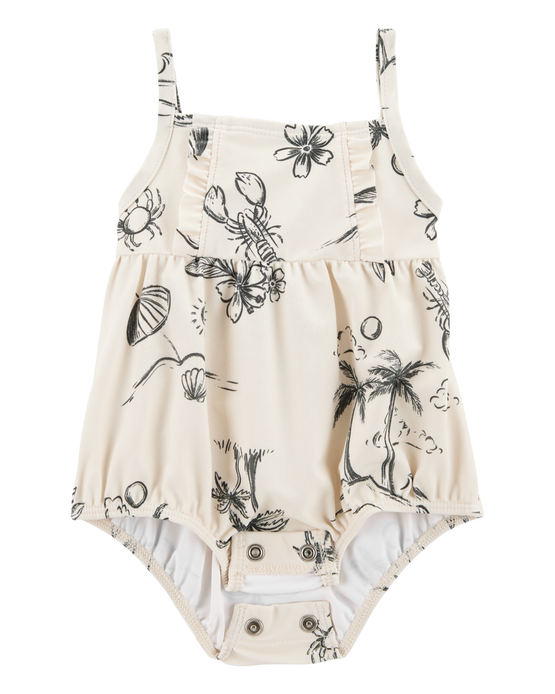 Baby Girl 1-Piece Beach Print Swimsuit, image 2 of 5 slides