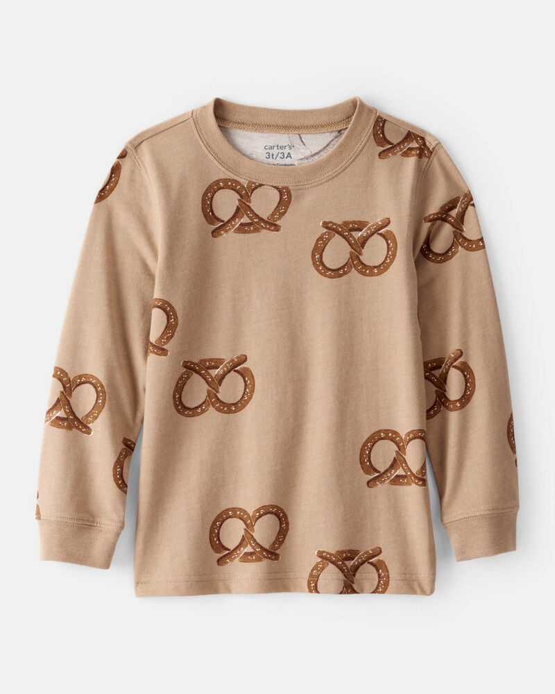 Toddler Boy Pretzel Print Long-Sleeve Tee - Brown, image 1 of 3 slides