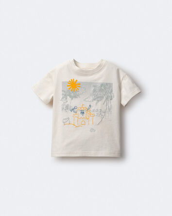 Toddler Relaxed Graphic Tee in Beach Print - Cream, 