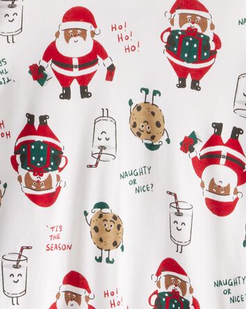 Adult Brown Santa Milk & Cookies 100% Cotton Long-Sleeve Snug Fit 2-Piece Pajamas - White, 