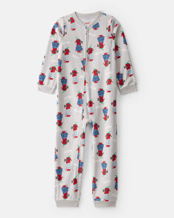 Boys Chili Pepper Print Fleece Long-Sleeve Loose Fit 1-Piece Pajamas - Grey, 