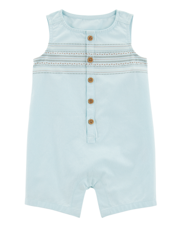 Baby Tribal Print Button-Front Romper - Blue, 