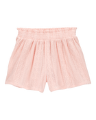 Kid 2-Piece Ruched Textured Tank & Pull-On Smocked Shorts Set - Pink, image 4 of 7 slides