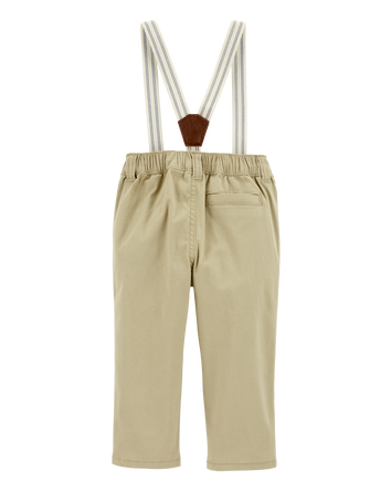 Baby Boy Twill Suspender Pants - Khaki, 