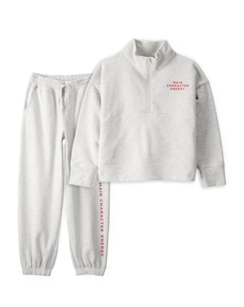Girls 2-Piece Main Character Energy Pullover Sweatshirt & Joggers Set - Grey, 