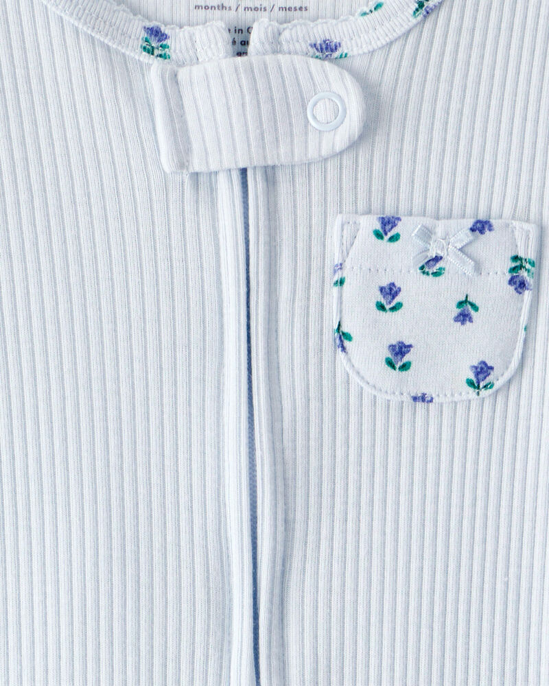 Baby Floral 2-Way Zip Ribbed Sleep & Play Pajamas, image 4 of 6 slides