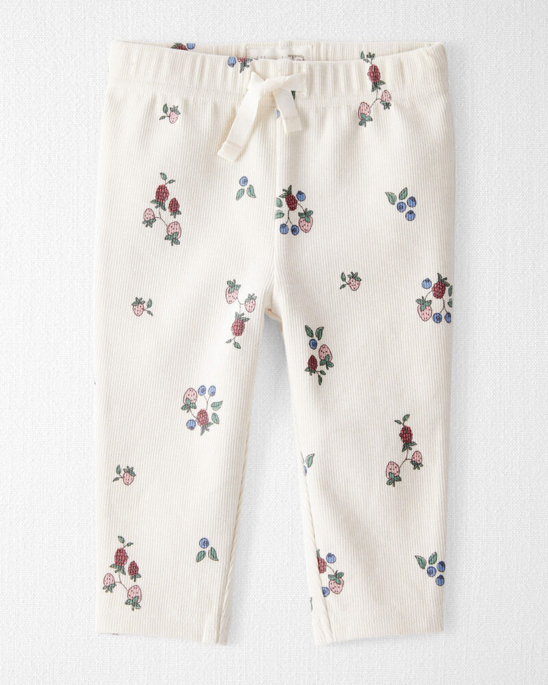 Baby Girl Organic Cotton Ribbed Knit Pants in Berry Blossom Print, image 1 of 5 slides