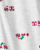 Baby Boy Train Print Cotton Long-Sleeve Snug Fit 1-Piece Pajamas - Grey, image 3 of 4 slides