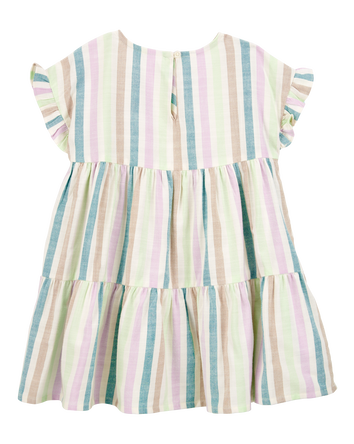 Toddler Striped Tiered Linen Look-Alike Dress, 