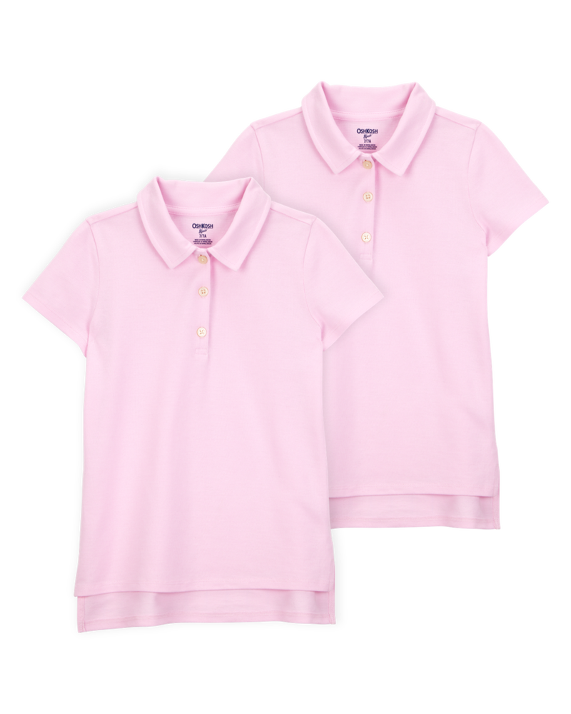 Kid 2-Pack Pique Uniform Polo Shirts - Pink, image 1 of 3 slides