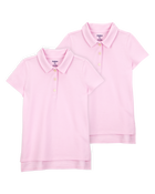 Kid 2-Pack Pique Uniform Polo Shirts - Pink, image 1 of 3 slides