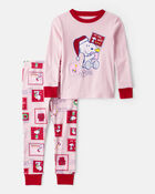 Toddler Girl Peanuts Snoopy Print 100% Cotton Long-Sleeve Snug Fit 2-Piece Pajamas - Pink, image 1 of 3 slides