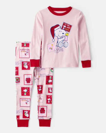 Toddler Girl Peanuts Snoopy Print 100% Cotton Long-Sleeve Snug Fit 2-Piece Pajamas - Pink, 