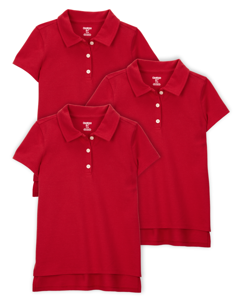 Kid 3-Pack Pique Uniform Polo Shirts - Red, image 1 of 3 slides