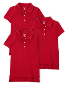 Kid 3-Pack Pique Uniform Polo Shirts - Red, image 1 of 3 slides