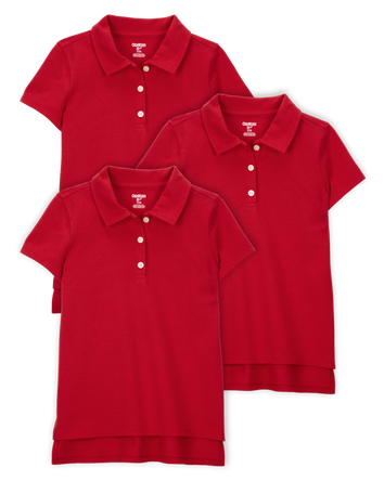 Kid 3-Pack Pique Uniform Polo Shirts - Red, 