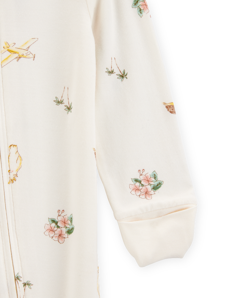 Baby Girl Tropical Print 2-Way Zip PurelySoft Convertible Foot Sleep & Play Pajamas - Ivory, image 2 of 7 slides