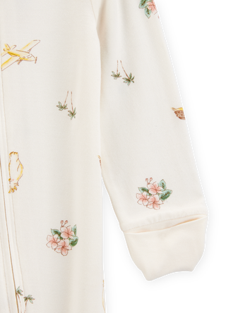 Baby Girl Tropical Print 2-Way Zip PurelySoft Convertible Foot Sleep & Play Pajamas - Ivory, 