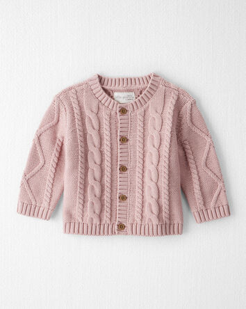 Baby Girl Organic Cotton Cable Knit Cardigan, 