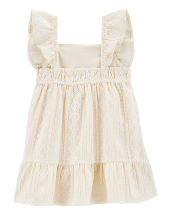 Baby Tiered Flutter-Sleeve Crochet Dress - Ivory, 