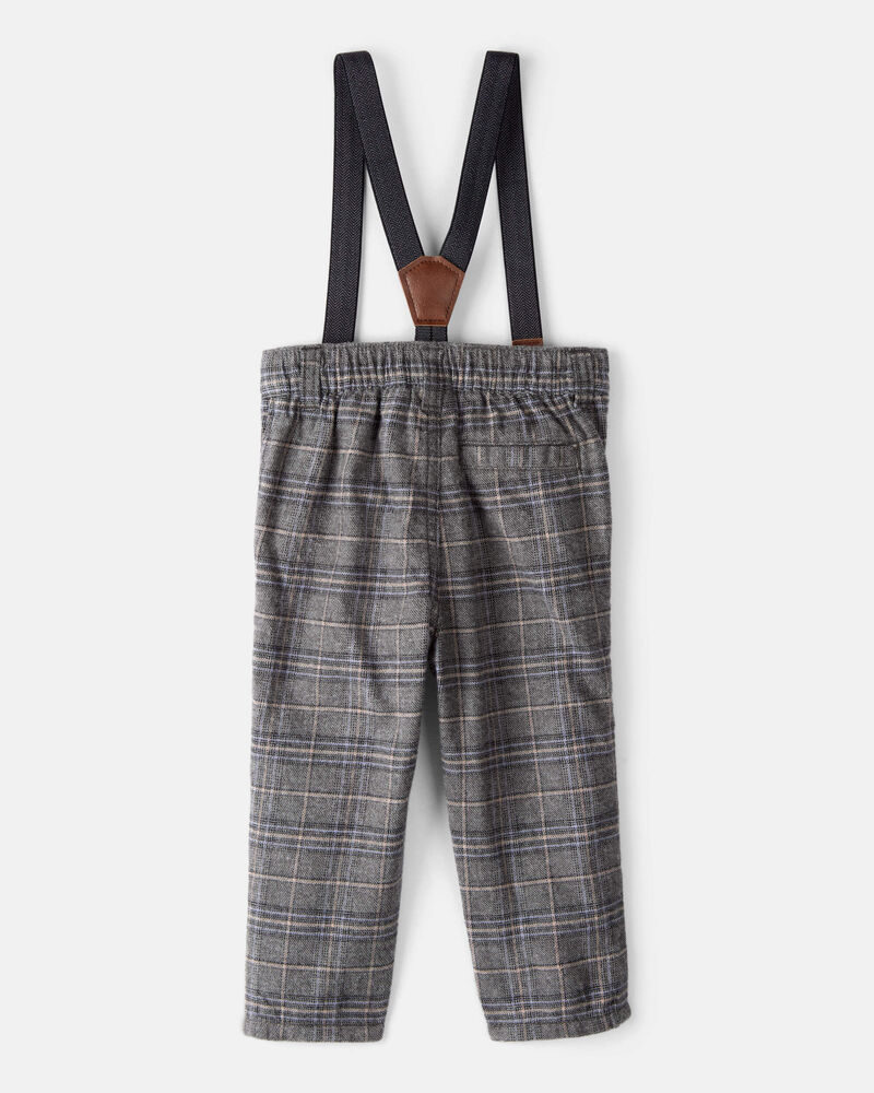 Baby Boy Plaid Cotton Pants With Suspenders - Grey, image 2 of 4 slides