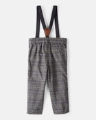 Baby Boy Plaid Cotton Pants With Suspenders - Grey, image 2 of 4 slides