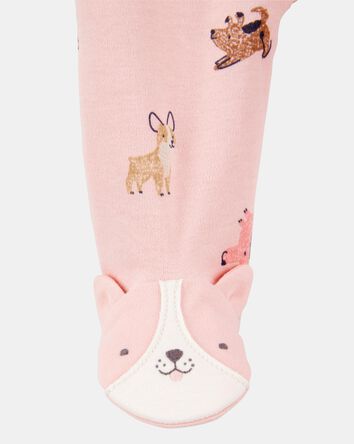 Baby Girl Dog Print 2-Way Zip Cotton Sleep & Play Pajamas - Pink, 