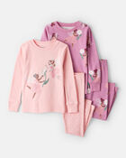 Baby Girl Fairy Floral 100% Cotton Long-Sleeve Snug Fit 4-Piece Pajamas - Pink/Purple, image 1 of 4 slides