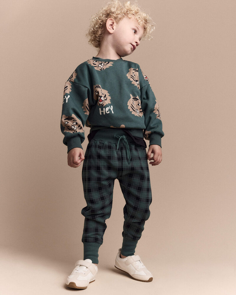 Toddler 'Hey' Tiger Dolman-Sleeve Sweatshirt - Green, image 3 of 7 slides